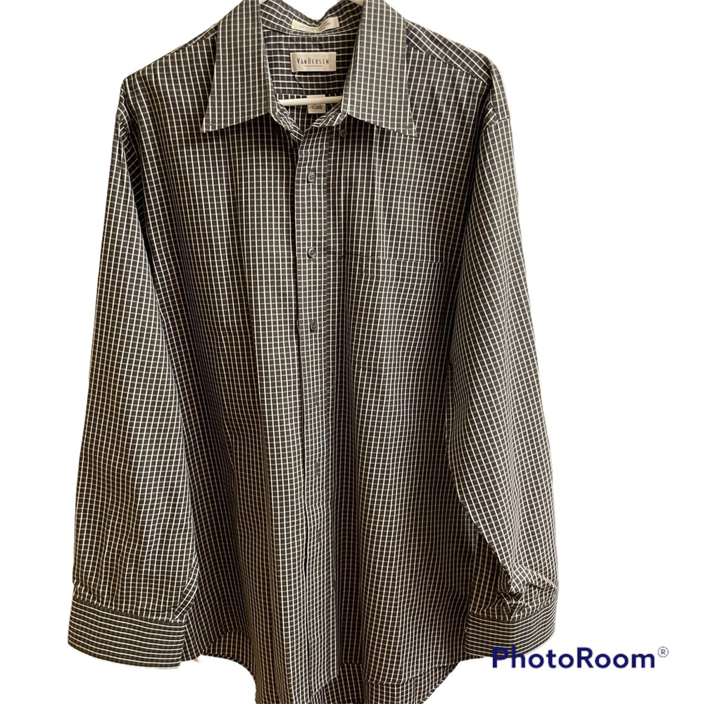 Van Heusen black checked Pinpoint Oxford XL 17 1/2 button up Mens shirt